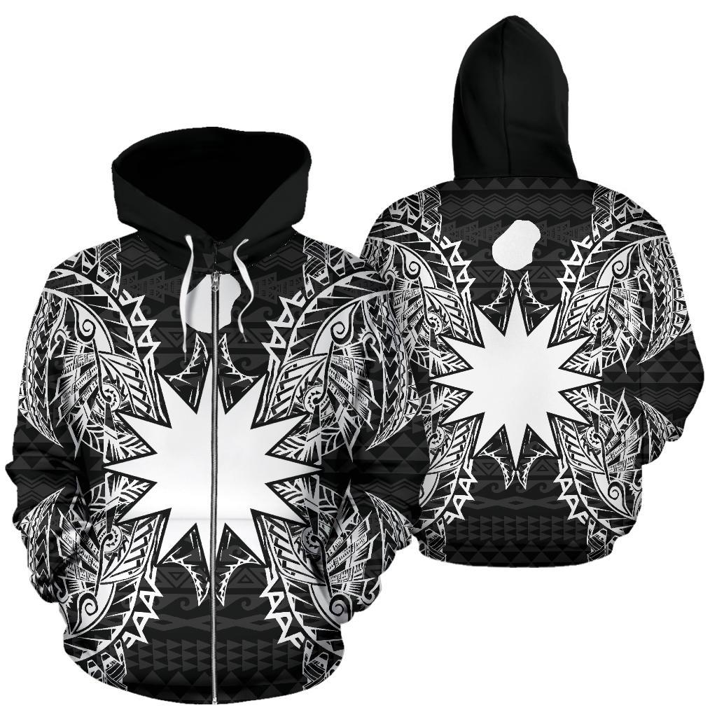 Nauru Polynesian All Over Zip up Hoodie Map Black Unisex Black - Polynesian Pride