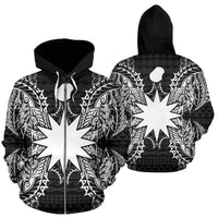 Nauru Polynesian All Over Zip up Hoodie Map Black Unisex Black - Polynesian Pride