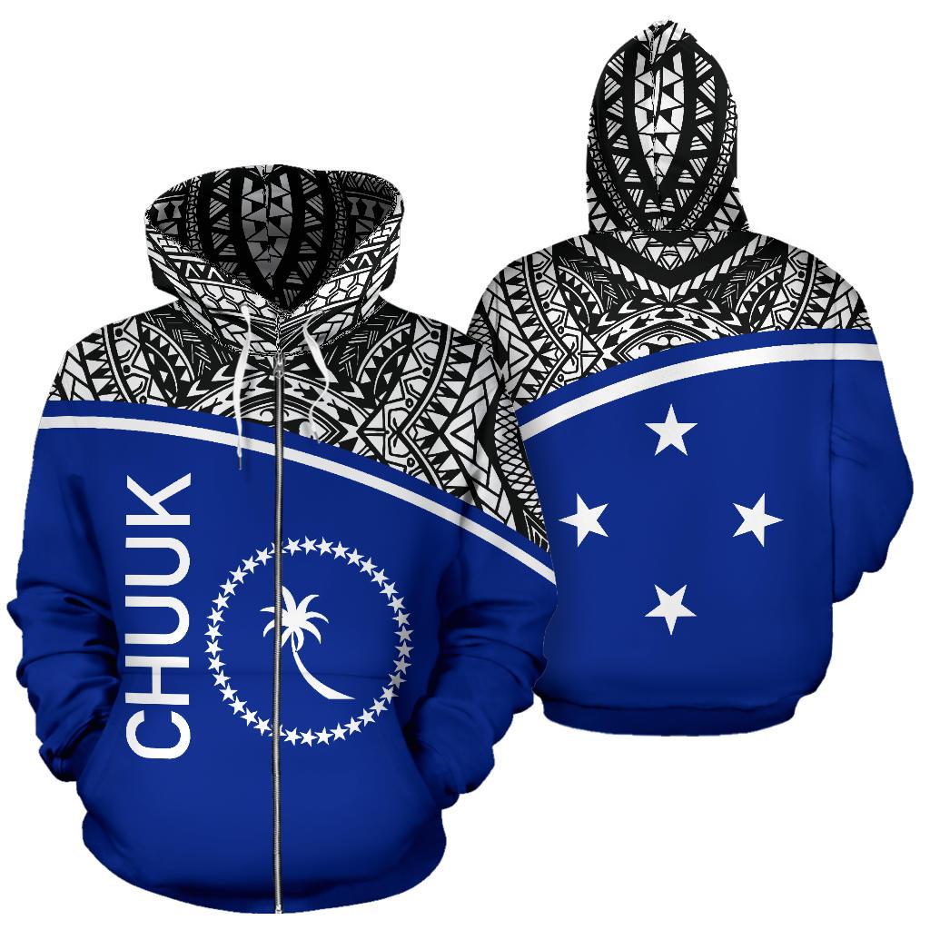 Chuuk All Over Zip up Hoodie Micronesia Curve Blue Style Unisex Blue - Polynesian Pride