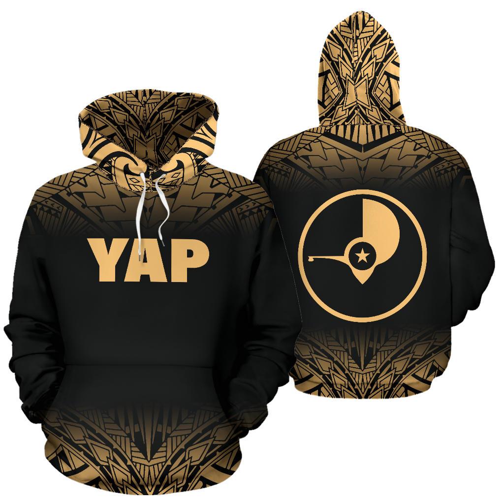 Yap All Over Hoodie Gold Fog Style Unisex Black And Gold - Polynesian Pride
