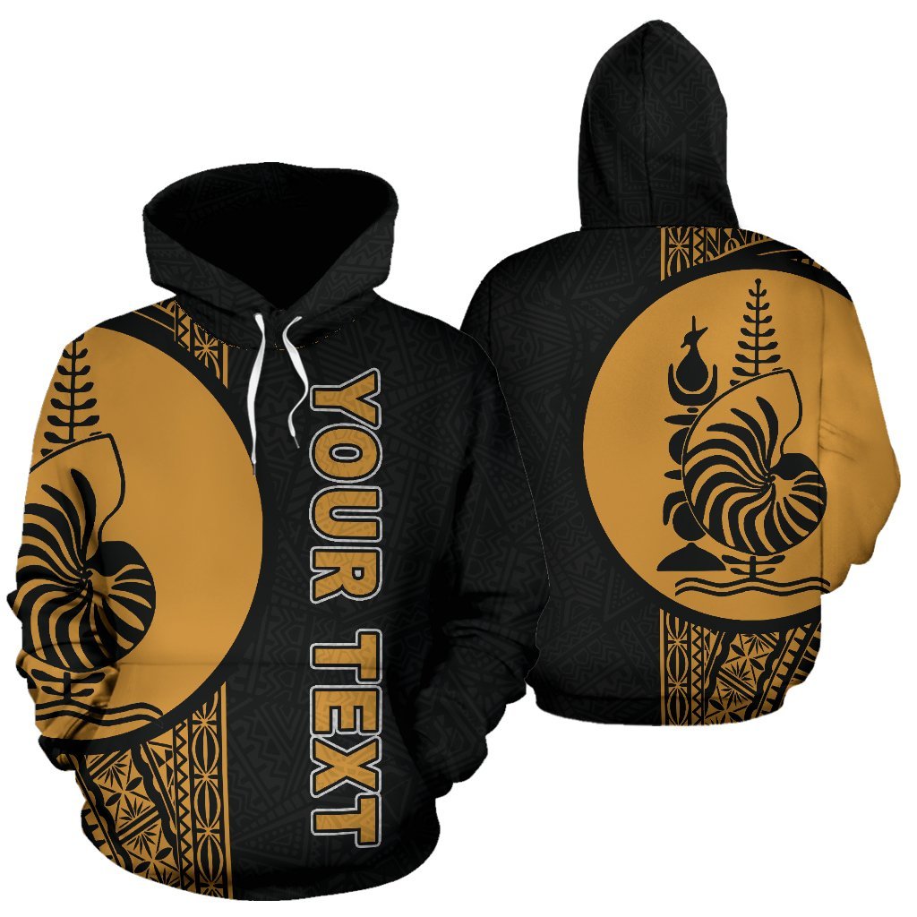 New Caledonia Polynesian All Over Custom Hoodie Gold Line Unisex Black - Gold - Polynesian Pride