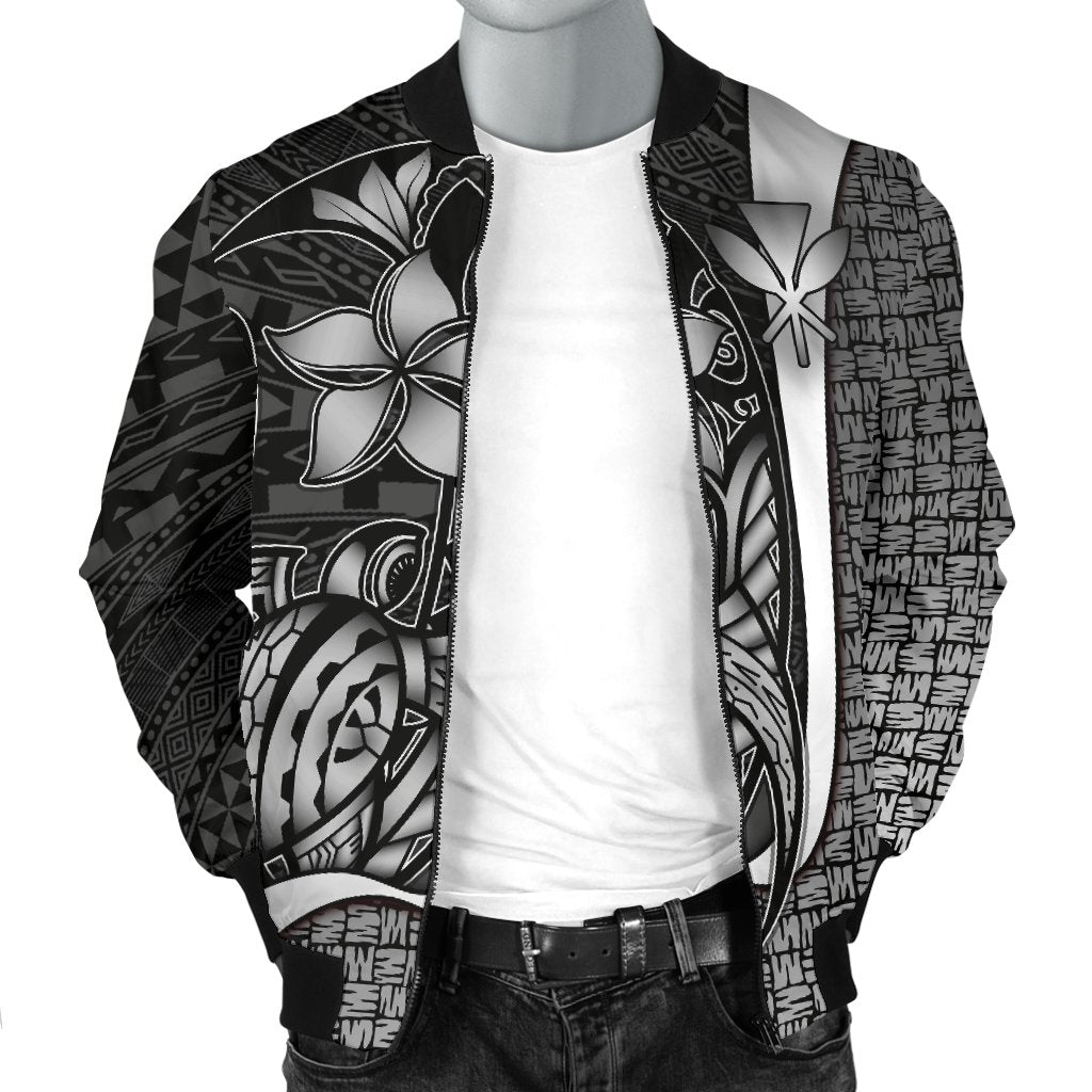 Polynesian Hawaii Men Bomber Jacket White - Turtle with Hook - Polynesian Pride