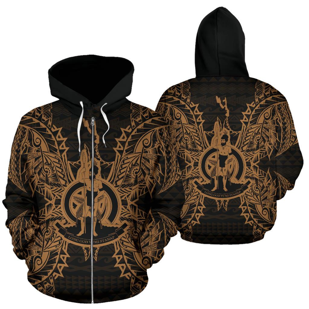Vanuatu Polynesian All Over Zip up Hoodie Map Gold Unisex Gold - Polynesian Pride