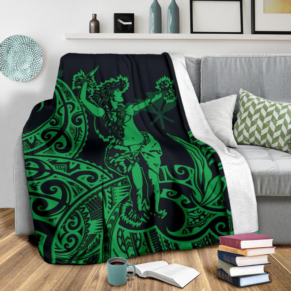 Polynesian Hawaii Premium Blanket - Hula Girl Green - Polynesian Pride