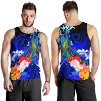 Pohnpei Men's Tank Top - Humpback Whale with Tropical Flowers (Blue) Blue - Polynesian Pride