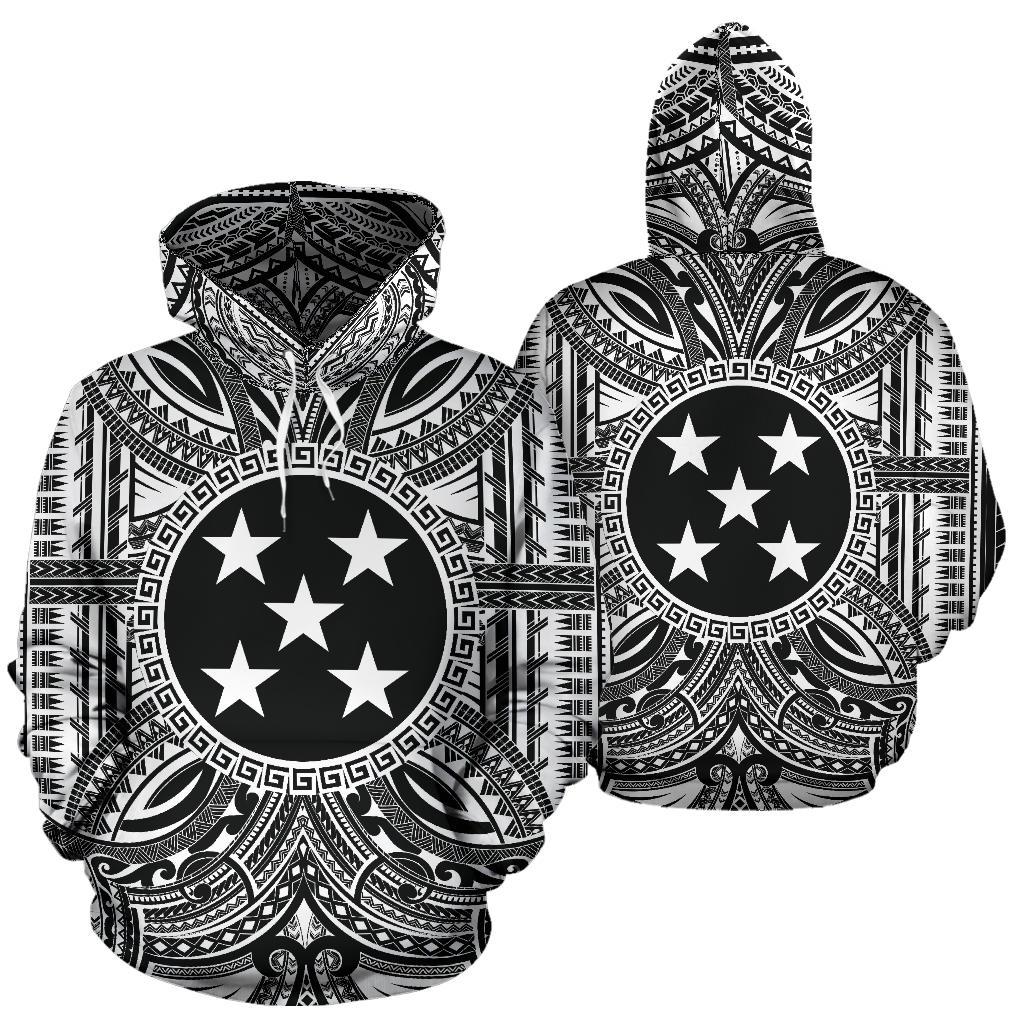 Gambier Islands ll Over Hoodie Gambier Islands Coat of rms Polynesian White Black - Polynesian Pride