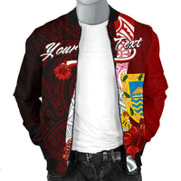 Tuvalu Polynesian Custom Personalised Men's Bomber Jacket - Coat Of Arm With Hibiscus - Polynesian Pride