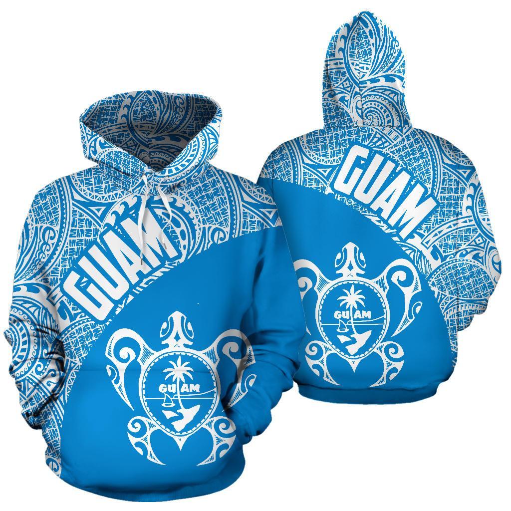 Guam Hoodie Guam Coat of Arm In Turtle Polynesian Tattoo Blue White Blue - Polynesian Pride