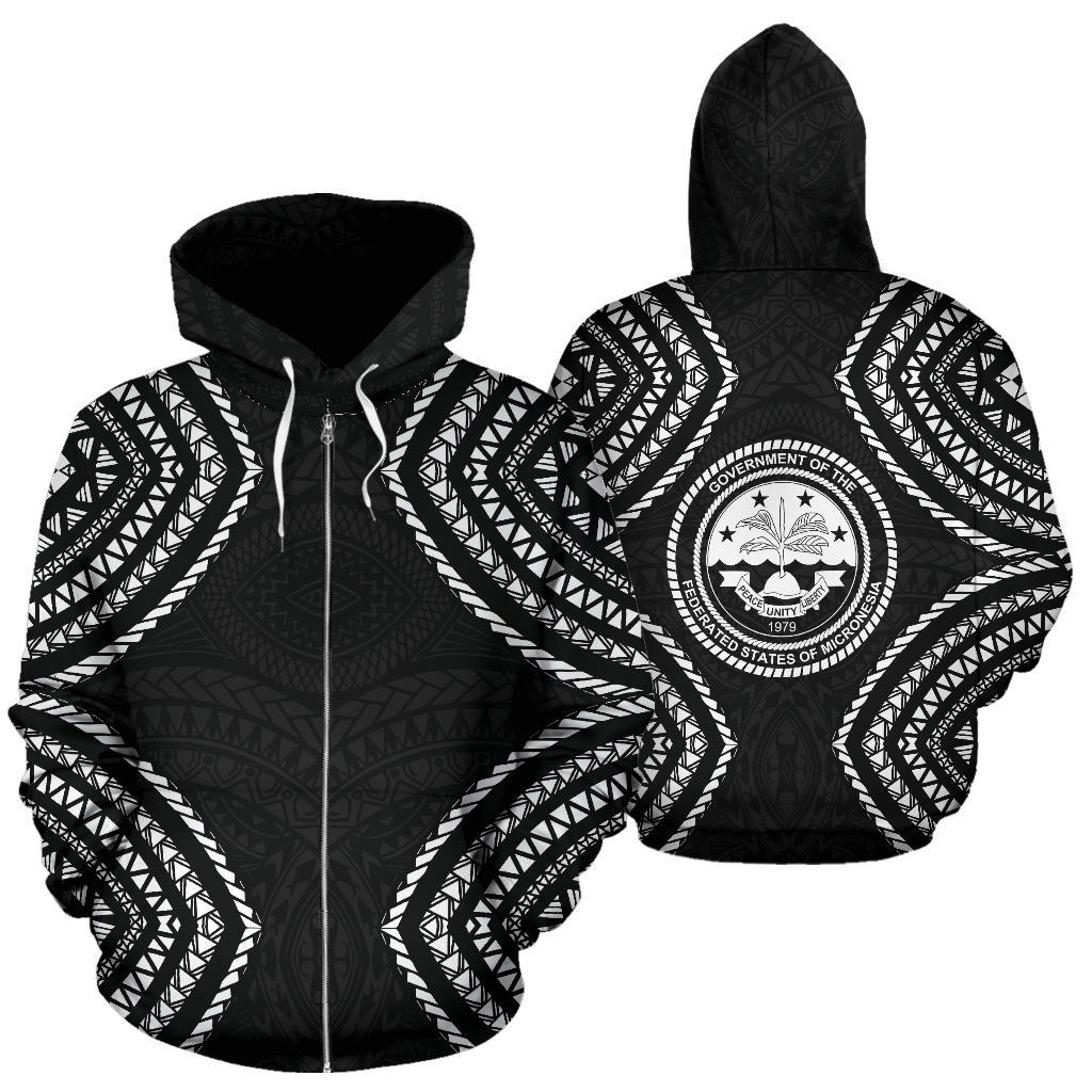 Federated States of Micronesia Zip up Hoodie Micronesia Black Warrior Style Unisex Black - Polynesian Pride