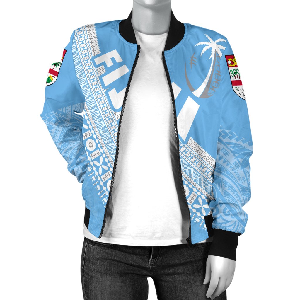 (Custom Personalised) Fiji Tapa Rugby Women Bomber Jacket version Style You Win - Blue - Polynesian Pride