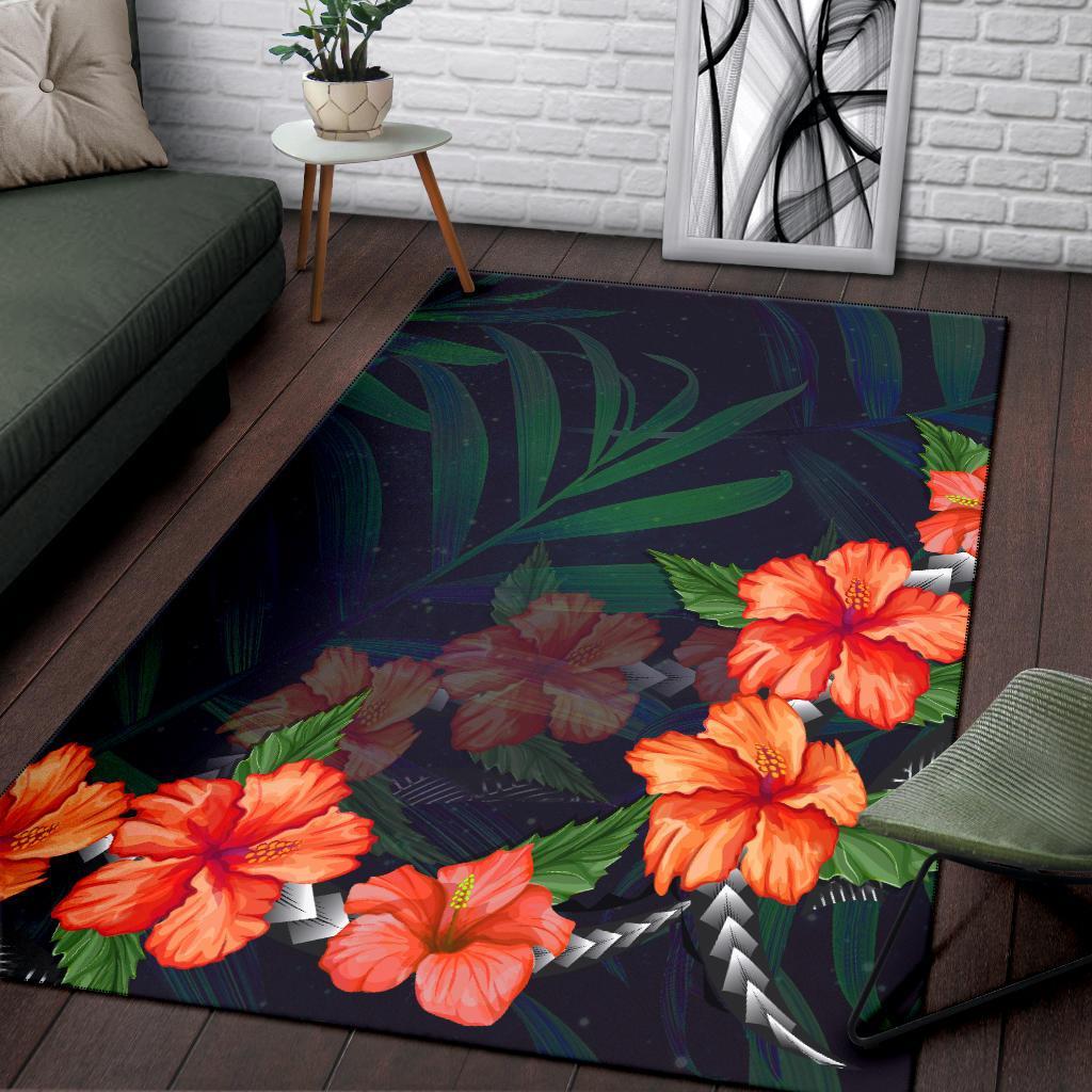Hibiscus Palm Background Area Rug AH - Polynesian Pride