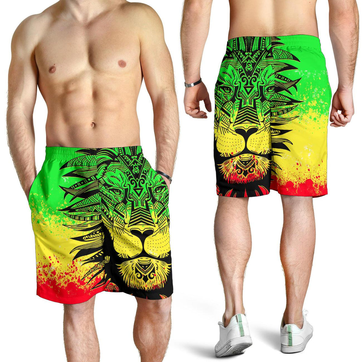 Lion Polynesian All Over Print Men's Shorts - Reggae Style - Polynesian Pride