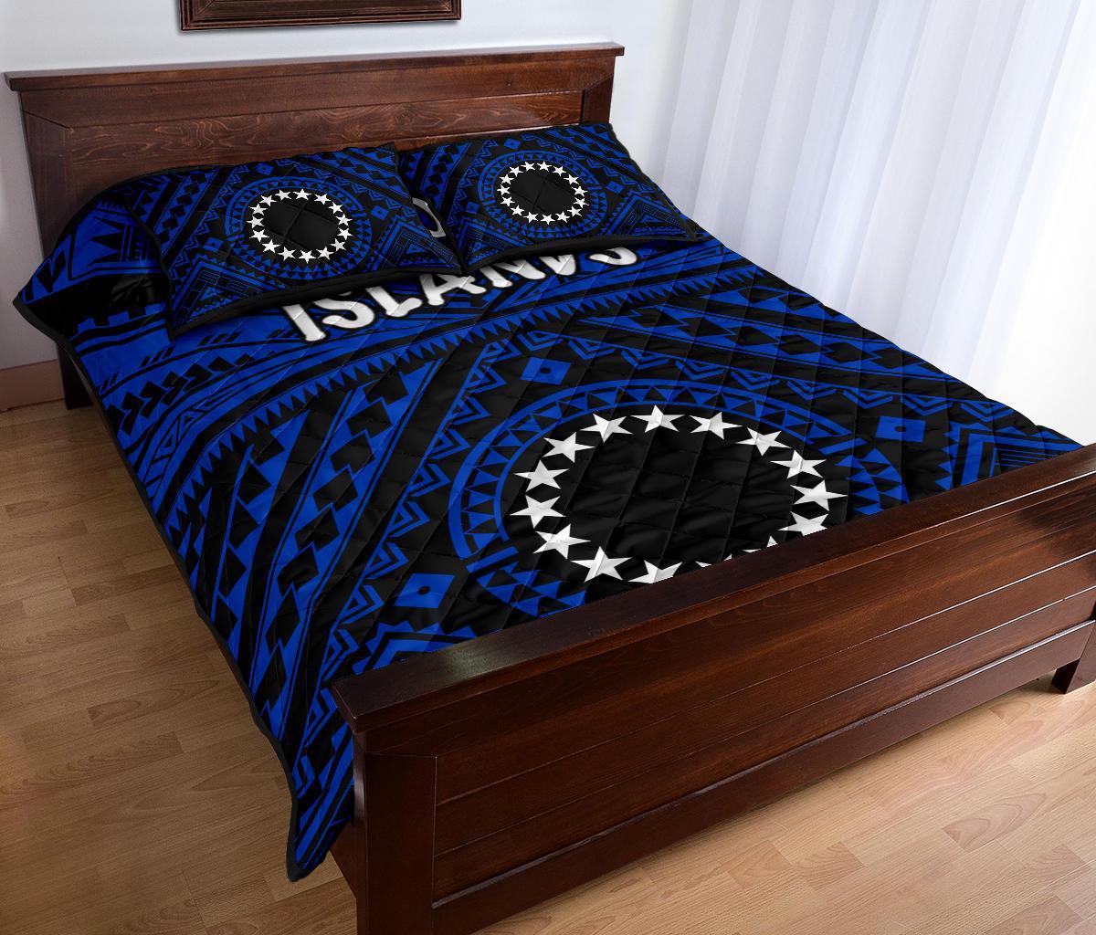 Cook Island Quilt Bed Set - Seal With Polynesian Tattoo Style ( Blue) - Polynesian Pride