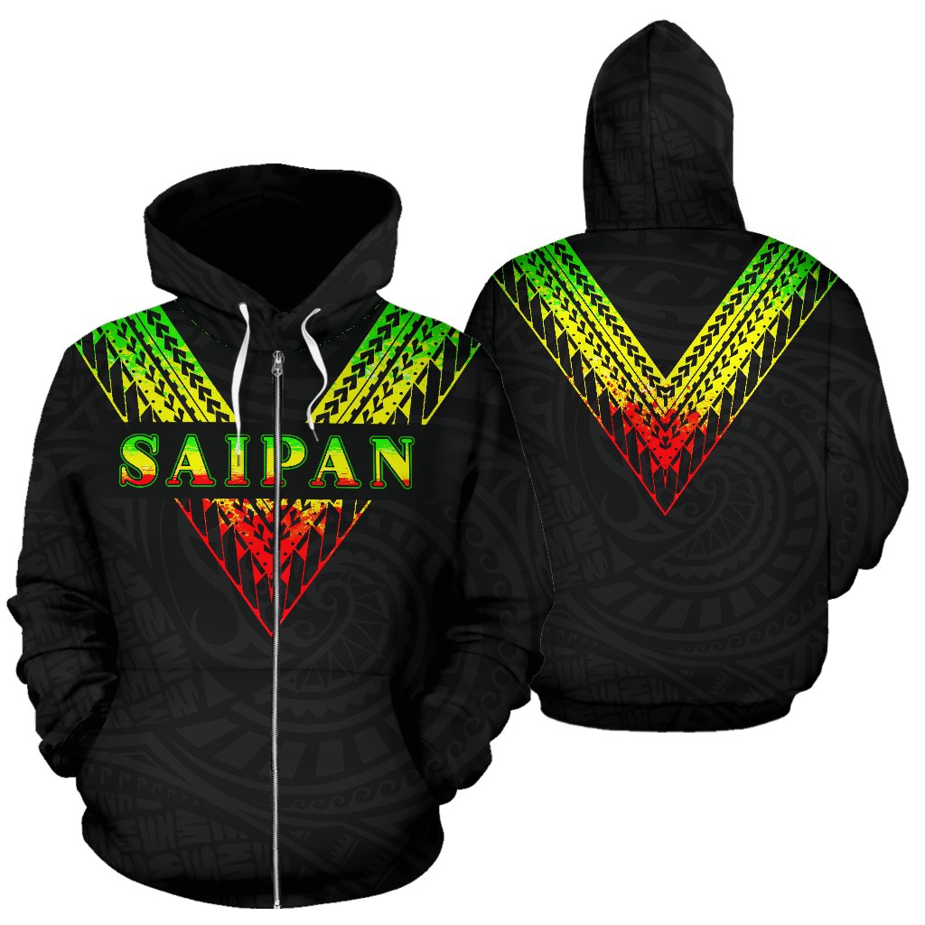 Saipan All Over Zip up Hoodie Reggae Color Sailor Style Unisex Black - Polynesian Pride