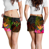 Kosrae Polynesian Women's Shorts - Hibiscus and Banana Leaves - Polynesian Pride