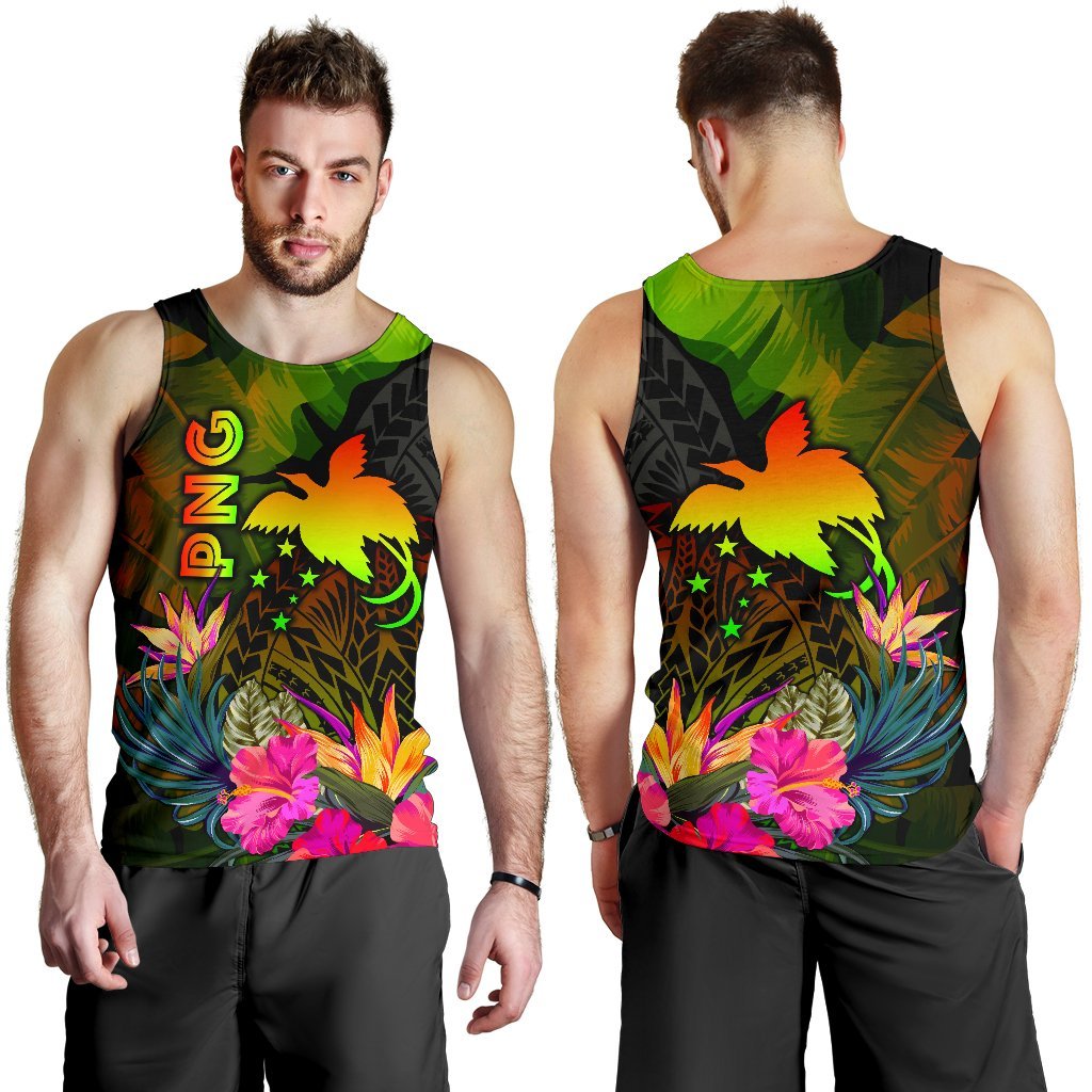 Papua New Guinea Polynesian Men's Tank Top - Hibiscus and Banana Leaves - Polynesian Pride