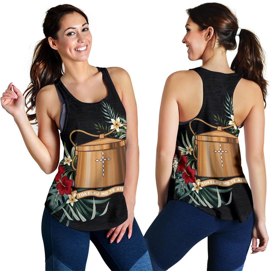 Tokelau Hibiscus Women's Racerback Tank A25 Black - Polynesian Pride