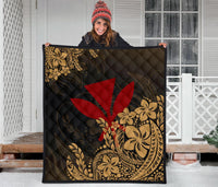 Hawaii Premium Quilt - Red Kanaka Maoli & Yellow Hibiscus Style - Polynesian Pride