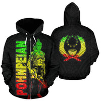 Pohnpei Zip up Hoodie Micronesia Pohnpeian Warrior Reggae Unisex Reggae - Polynesian Pride