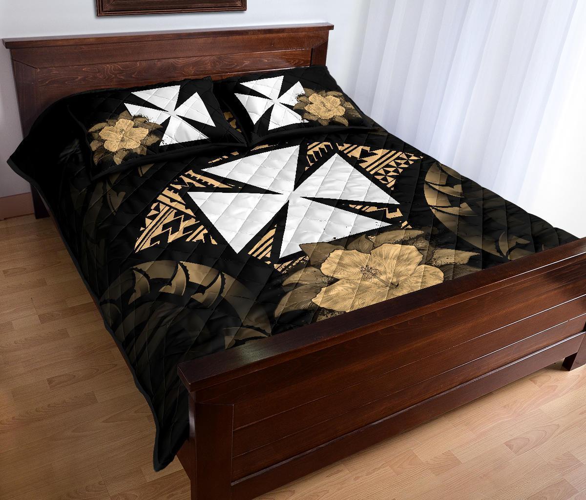 Wallis And Futuna Polynesian Quilt Bed Set Hibiscus Gold - Polynesian Pride