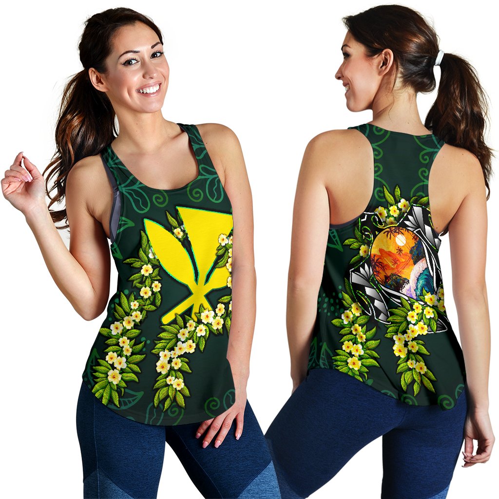 Polynesian Hawaii Women Racerback Tank - Ti Leaf Lei Turtle Green - Polynesian Pride