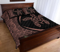 Hawaiian Polynesian Turtle Quilt Bed Set - Circle Style Pink And Black - Polynesian Pride