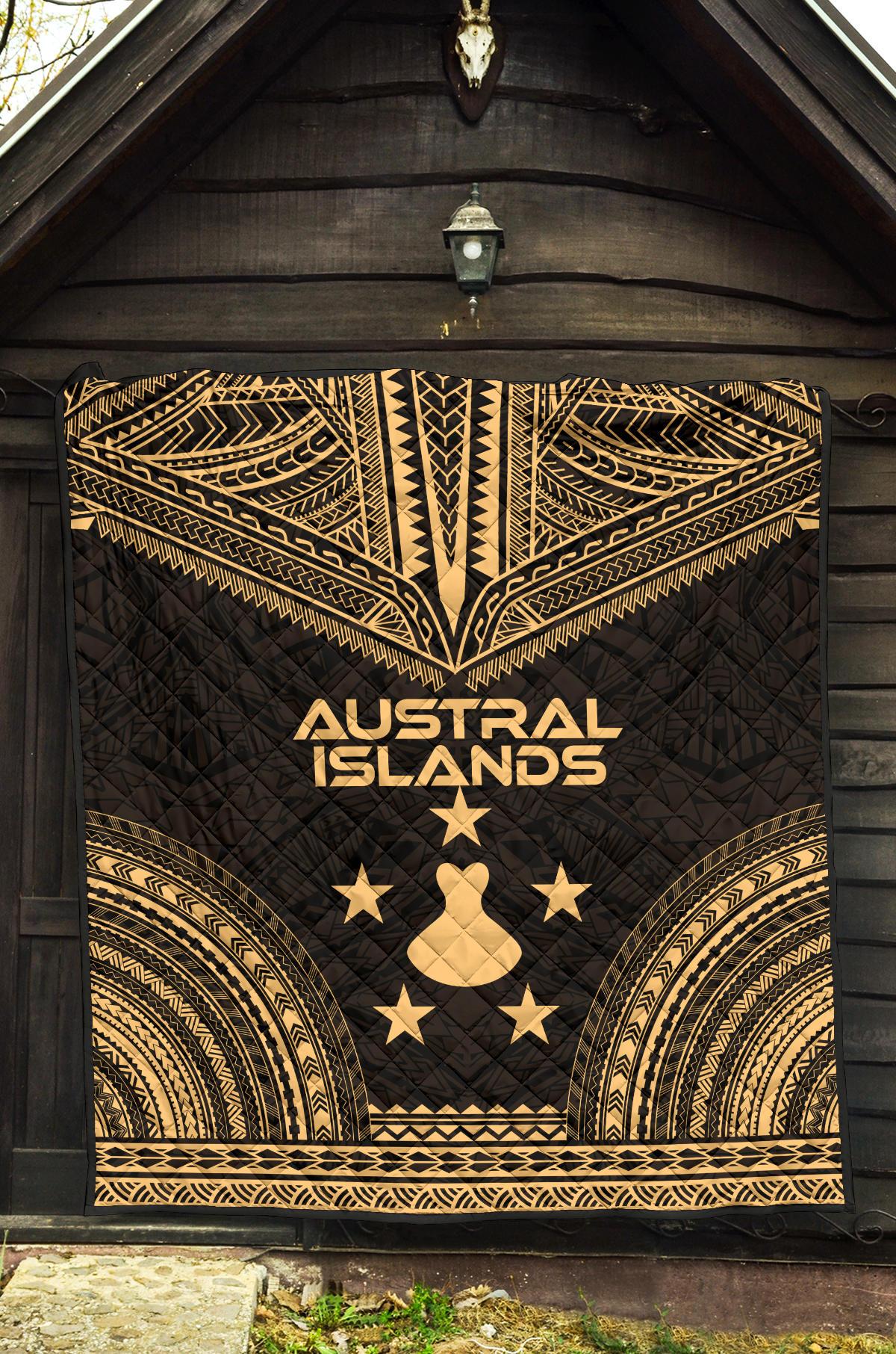 Austral Islands Premium Quilt - Austral Islands Flag Polynesian Chief Gold Version - Polynesian Pride
