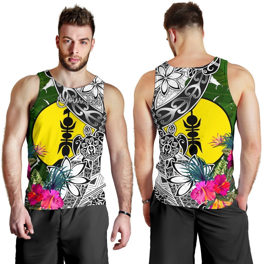 New Caledonia Custom Personalised Men's Tank Top White - Turtle Plumeria Banana Leaf - Polynesian Pride