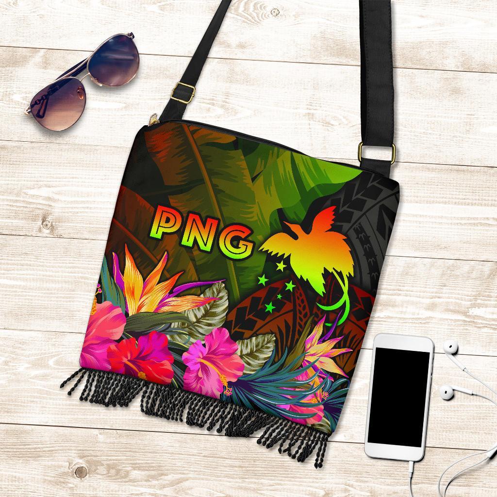 Papua New Guinea Polynesian Crossbody Boho Handbag - Hibiscus and Banana Leaves - Polynesian Pride