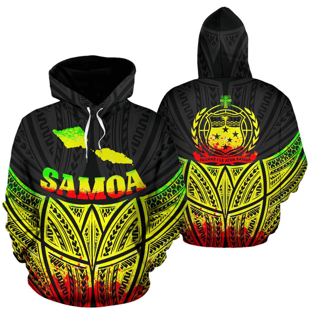 Samoa Polynesian Hoodie Reggae Pride Map nd Seal Unisex Reggae - Polynesian Pride