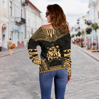 Norfolk Island Polynesian Chief Women's Off Shoulder Sweater - Gold Version - Polynesian Pride