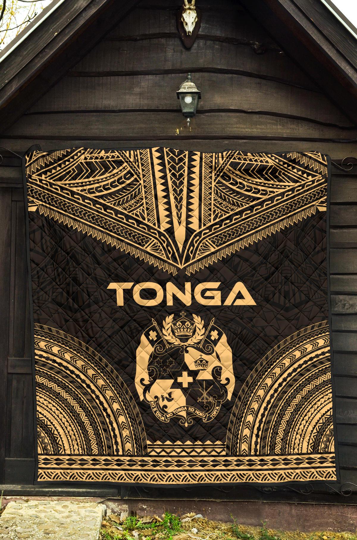 Tonga Premium Quilt - Tonga Coat Of Arms Polynesian Chief Gold Version - Polynesian Pride