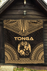 Tonga Premium Quilt - Tonga Coat Of Arms Polynesian Chief Gold Version - Polynesian Pride