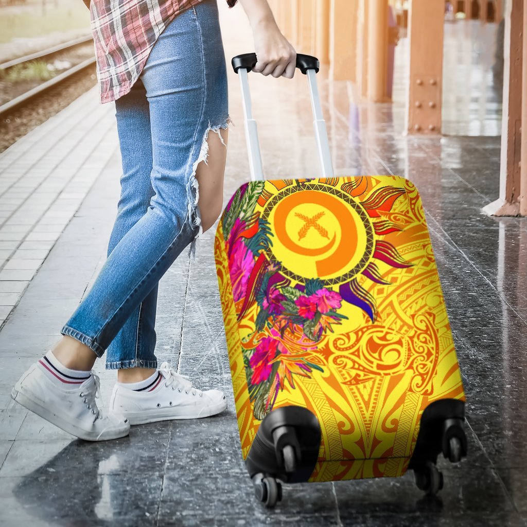 Polynesian Luggage Covers - Vanuatu Symbols With Hibiscus - Polynesian Pride