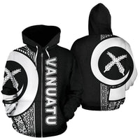 Vanuatu Polynesian Zip up Hoodie Black Line Unisex Black - Polynesian Pride