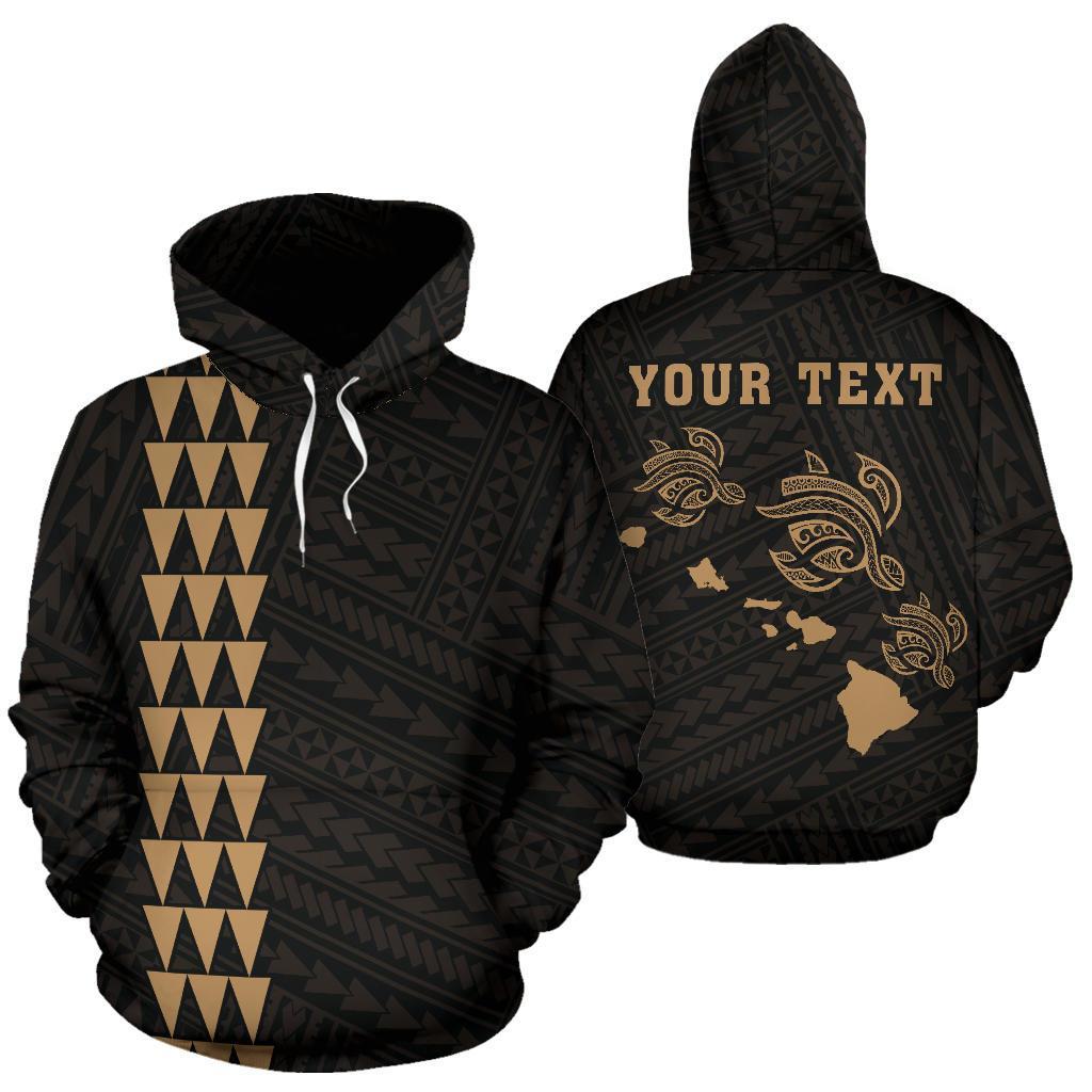 Polynesian Kakau Three Turtle Map of Hawaii Custom Hoodie Gold Unisex Gold - Polynesian Pride