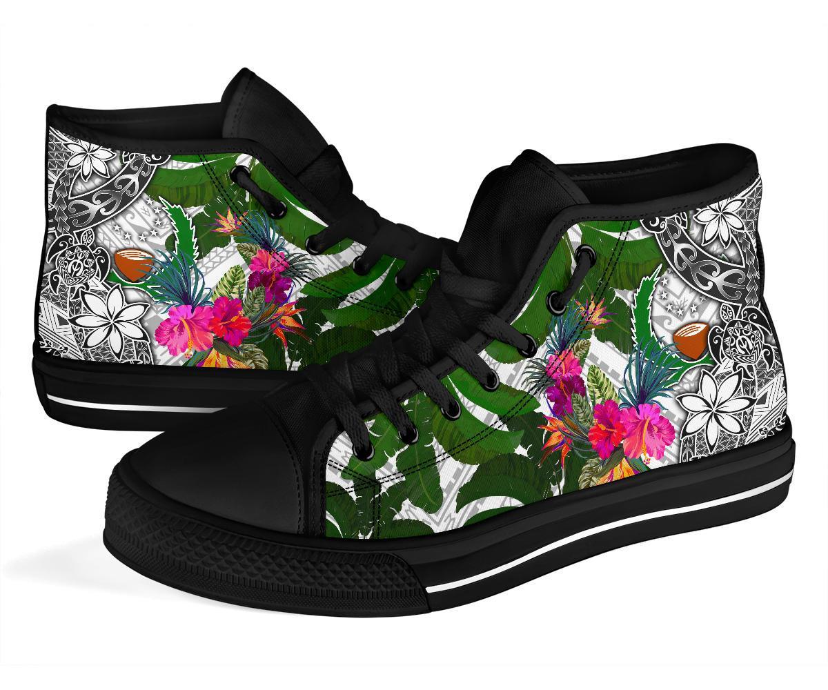 Pohnpei High Top Shoes White - Turtle Plumeria Banana Leaf - Polynesian Pride