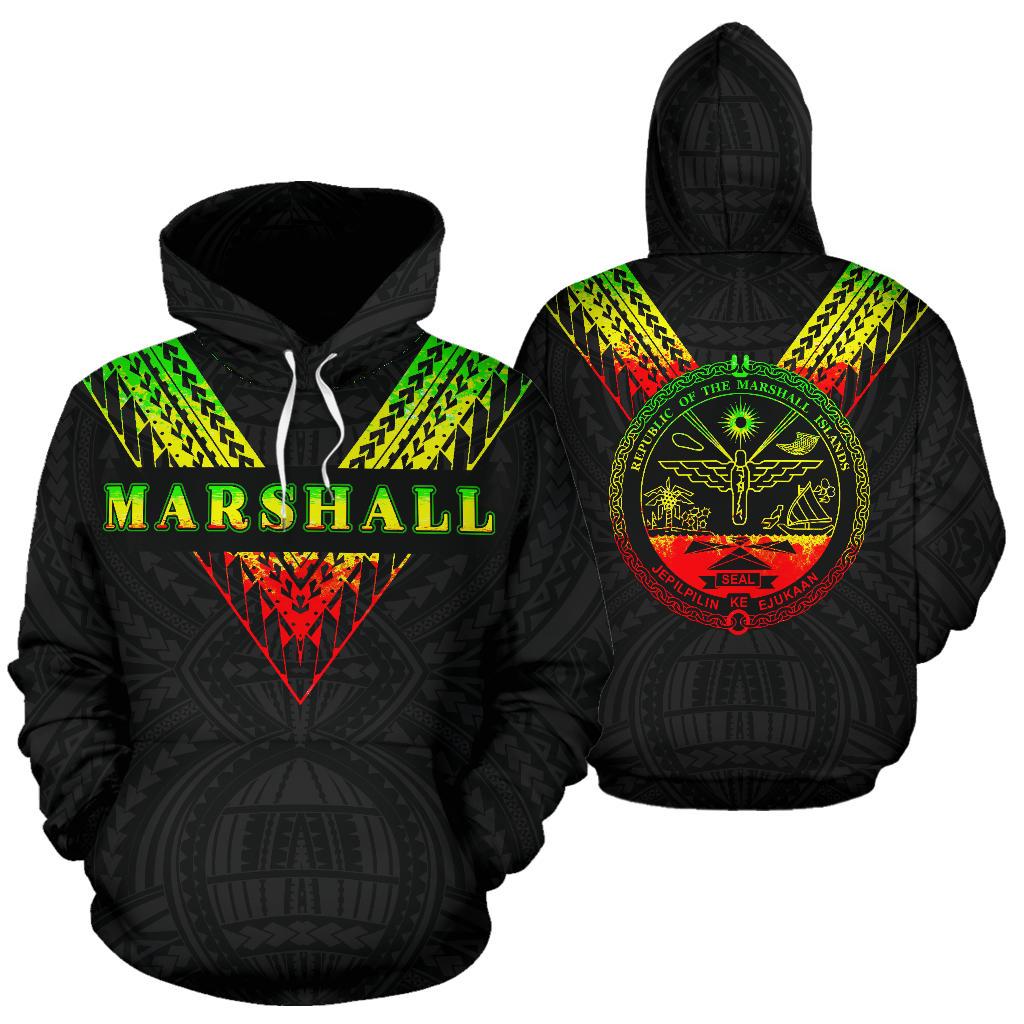Marshall Islands All Over Hoodie Reggae Color Sailor Style Unisex Black - Polynesian Pride