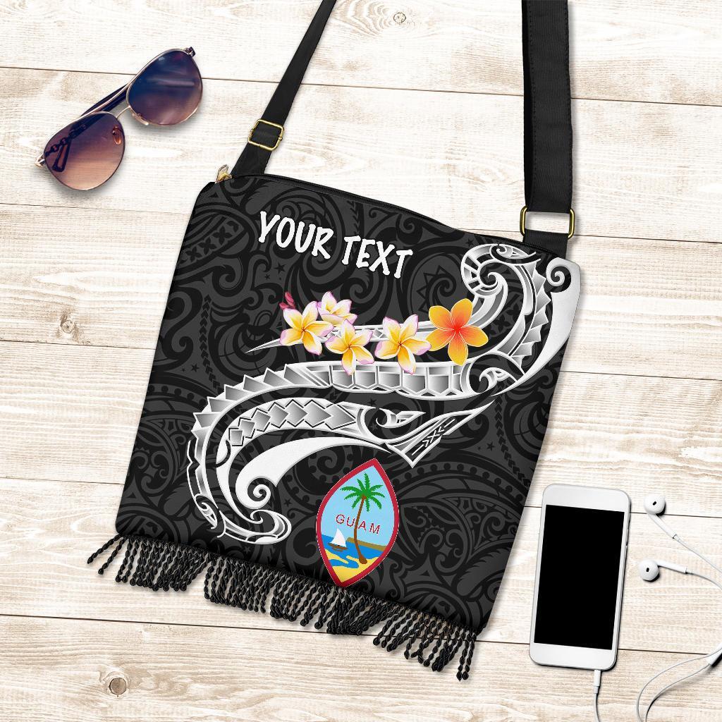 Guam Personalised Boho Handbag - Guam Seal Polynesian Patterns Plumeria (Black) One Style One Size Black - Polynesian Pride