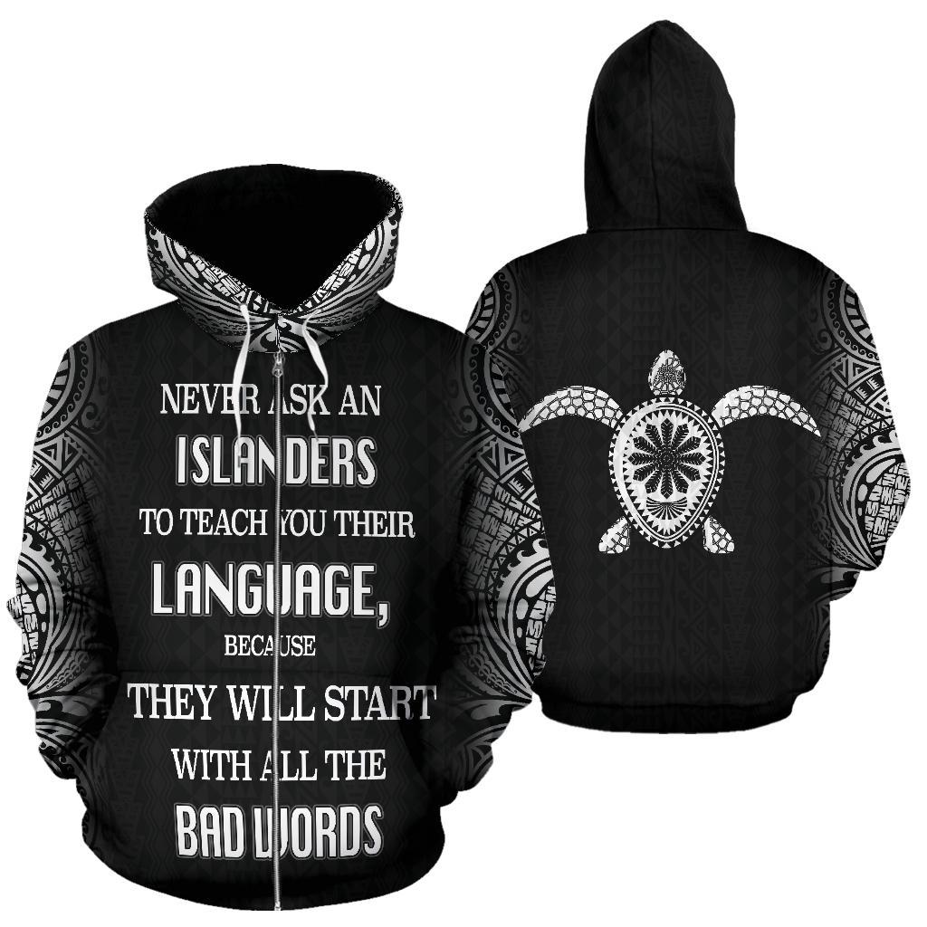 Polynesian All Over Zip up Hoodie Islanders Unisex Black - Polynesian Pride
