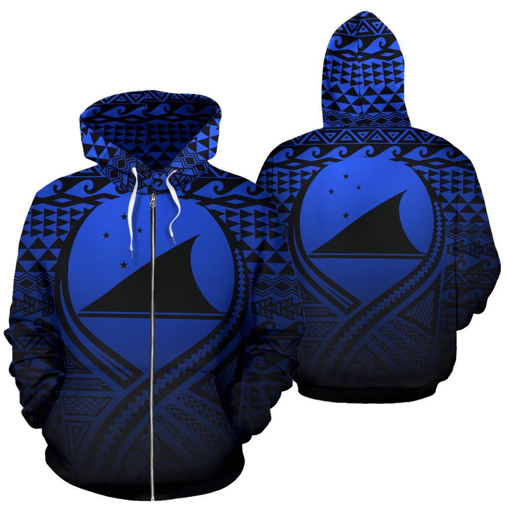 Tokelau All Over Zip up Hoodie Lift up Blue Unisex Blue - Polynesian Pride