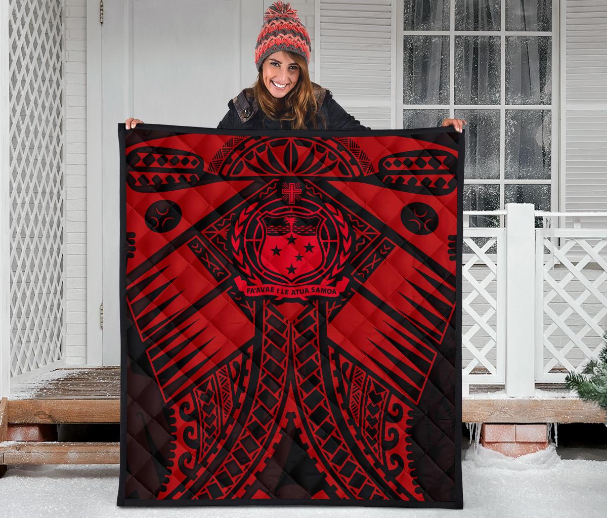 Samoa Polynesian Premium Quilt - Samoa Red Seal with Polynesian Tattoo - Polynesian Pride