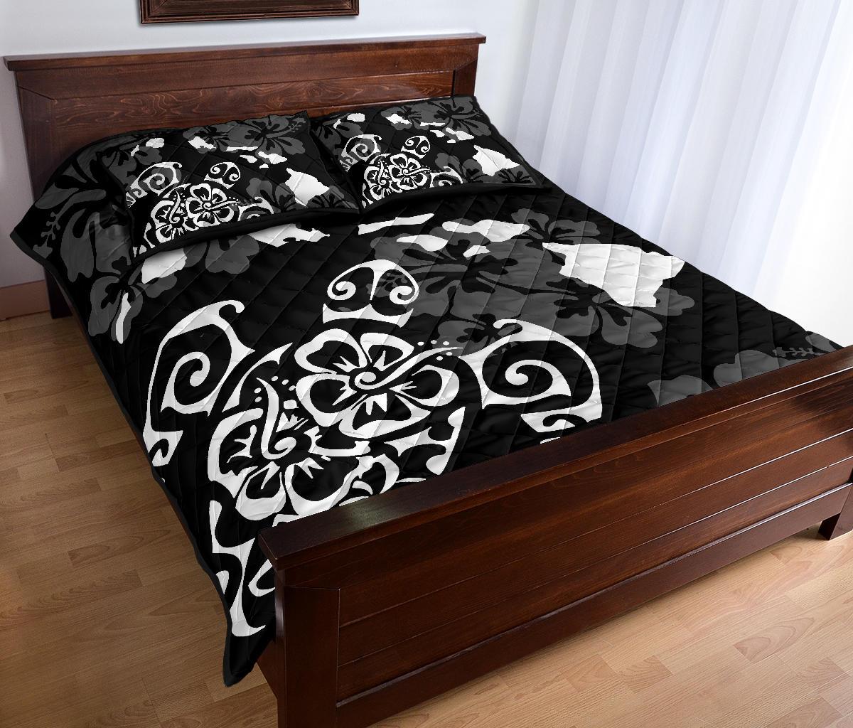 Turtle Hibiscus Map White Quilt Bed Set - Polynesian Pride