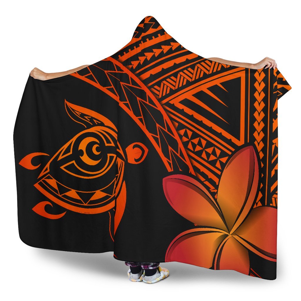 hawaiiHooded Blanket - Hawaii Turtle Plumeria Orange - Polynesian Pride