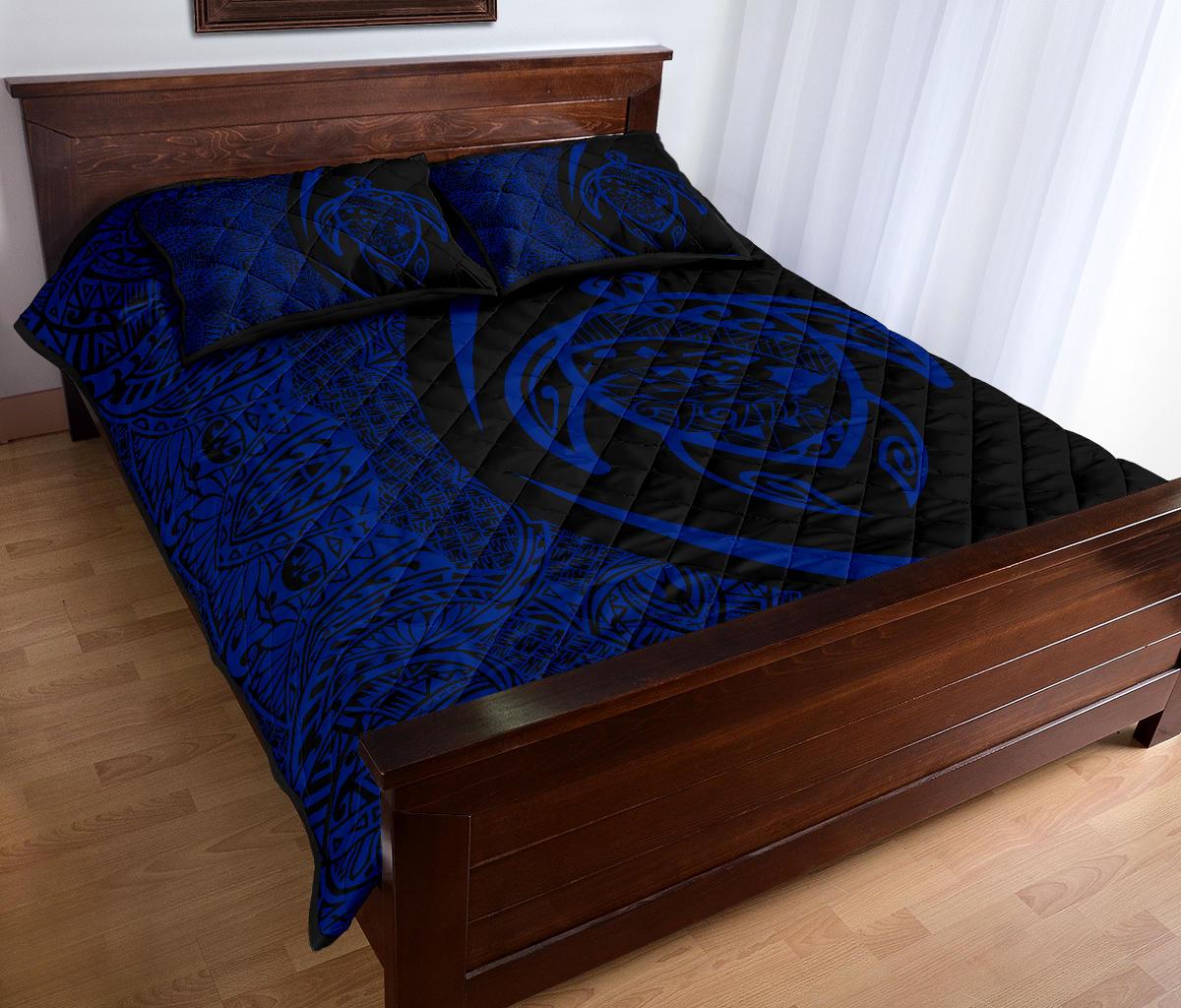 Hawaii Turtle Map Polynesian Quilt Bed Set - Blue - Circle Style - Polynesian Pride