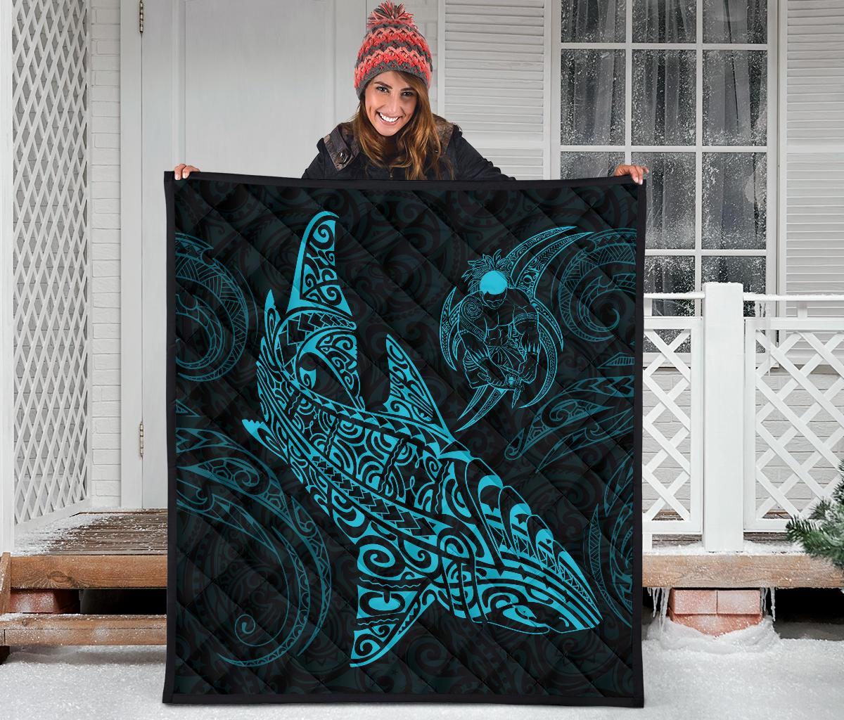 Polynesian Quilt - Polynesian Blue Shark Warrior Tattoo - Polynesian Pride