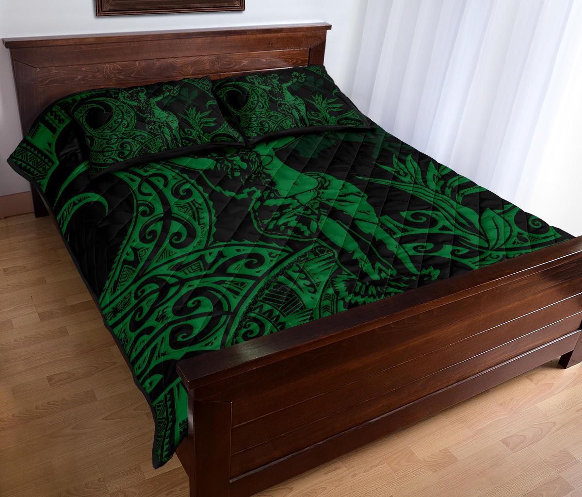 Hawaii Polynesian Quilt Bed Set - Hula Girl Green - Polynesian Pride