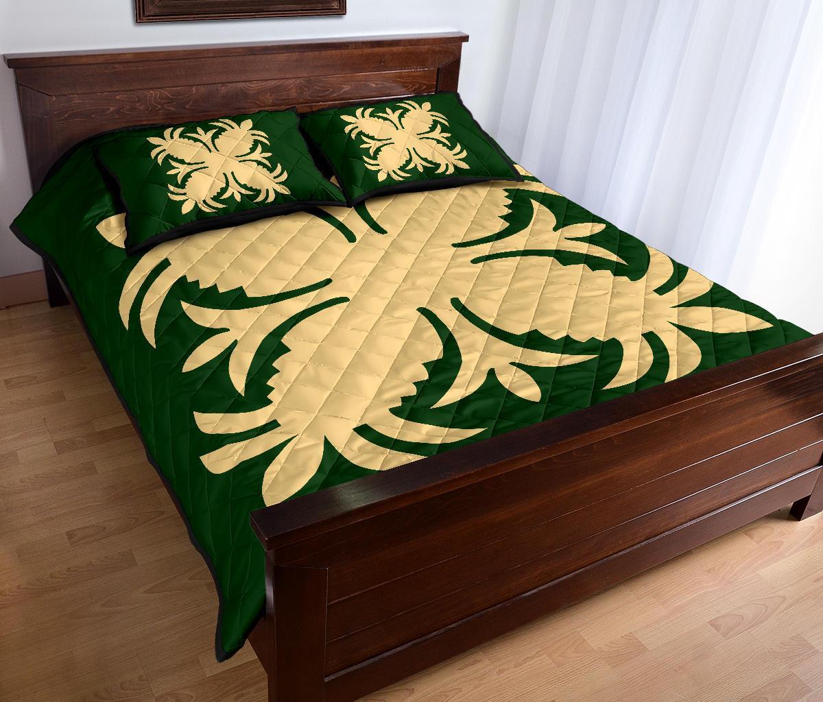 Hawaiian Quilt Bed Set Royal Pattern - Green - A2 Style - Polynesian Pride
