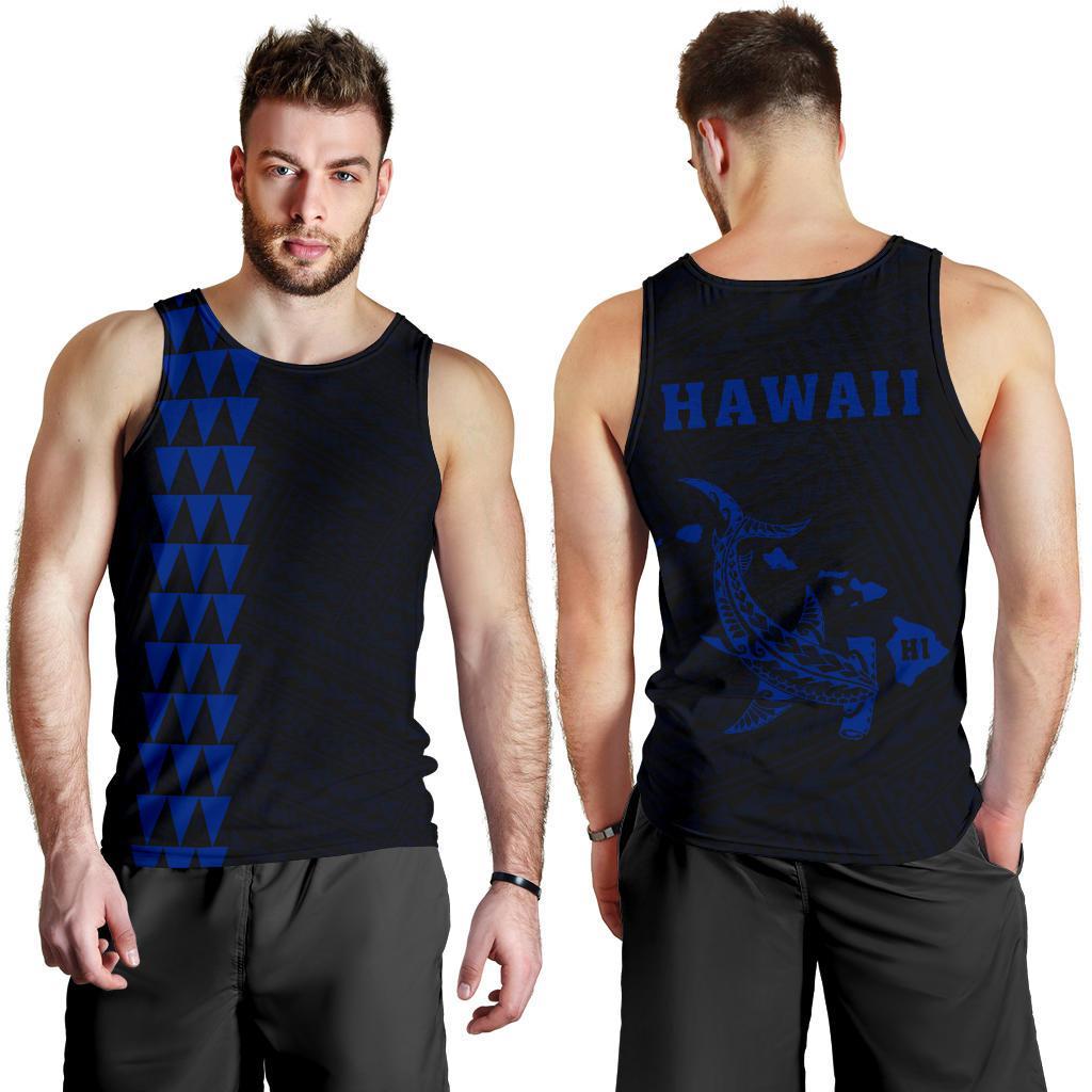 Hawaii Kakau Polynesian Hammerhead Shark Map Men's Tank Top - Blue Blue - Polynesian Pride