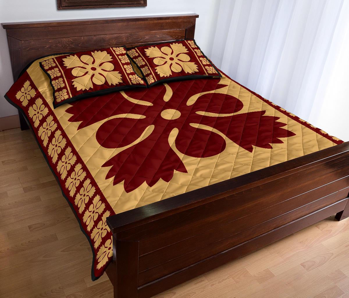 Hawaiian Quilt Pattern Plants And Tropical Flora Quilt Bed Set - Polynesian Pride